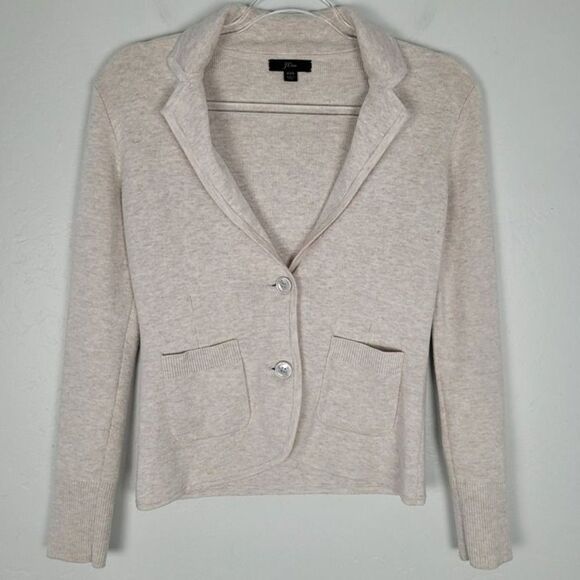 J. Crew XXS Schoolboy Sweater Blazer Merino Wool Cotton Cardigan Cream Beige - Picture 1 of 11